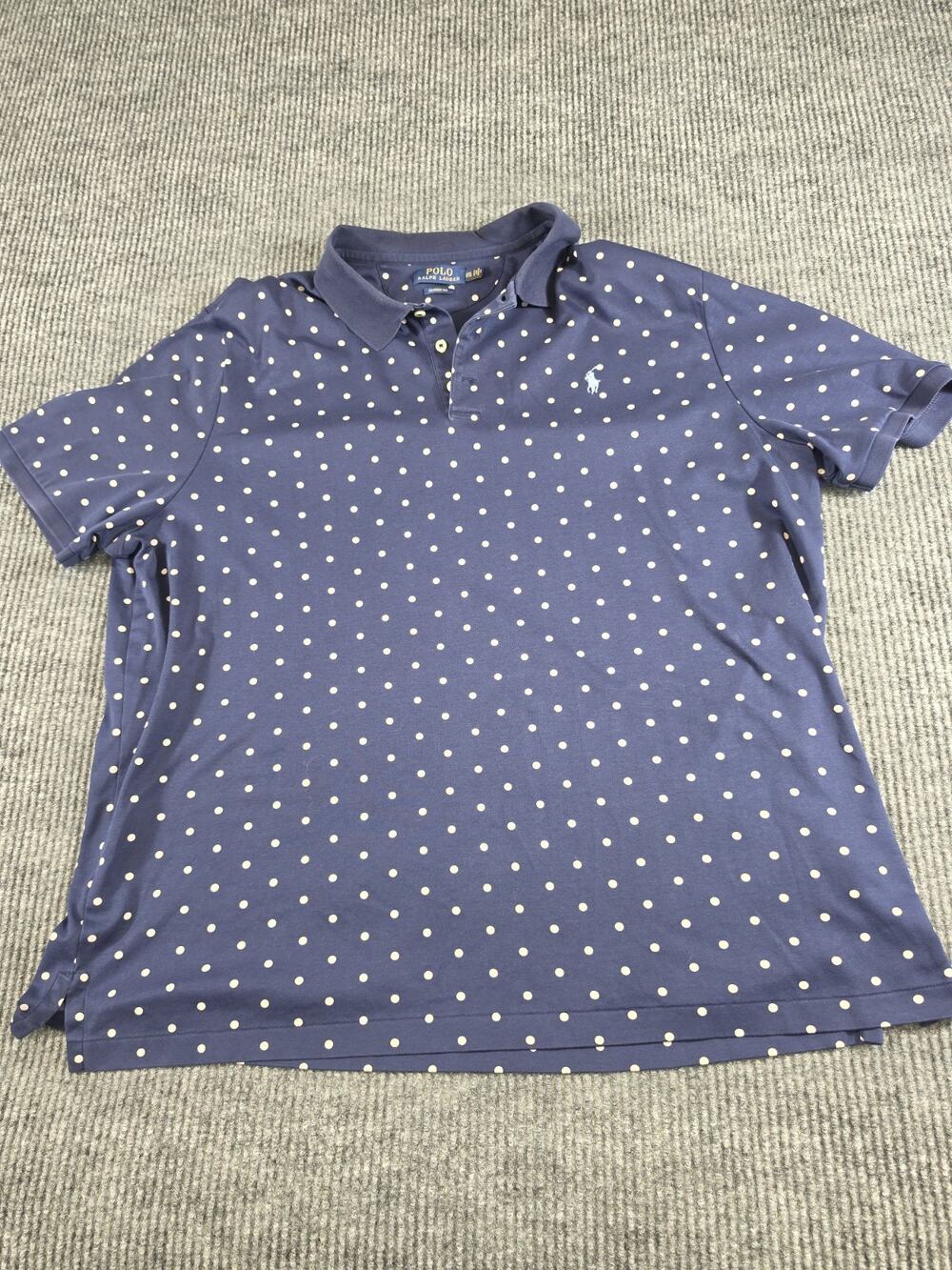 Polo Ralph Lauren Shirt Men's Size 2XL XXL Blue White Polka Dot Stretch Pony...